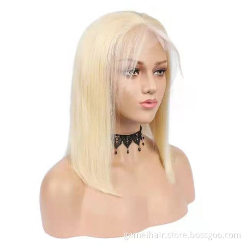 Cheap new arrival 8 inches 613 straight blonde bob wig lace front human hair for black women
